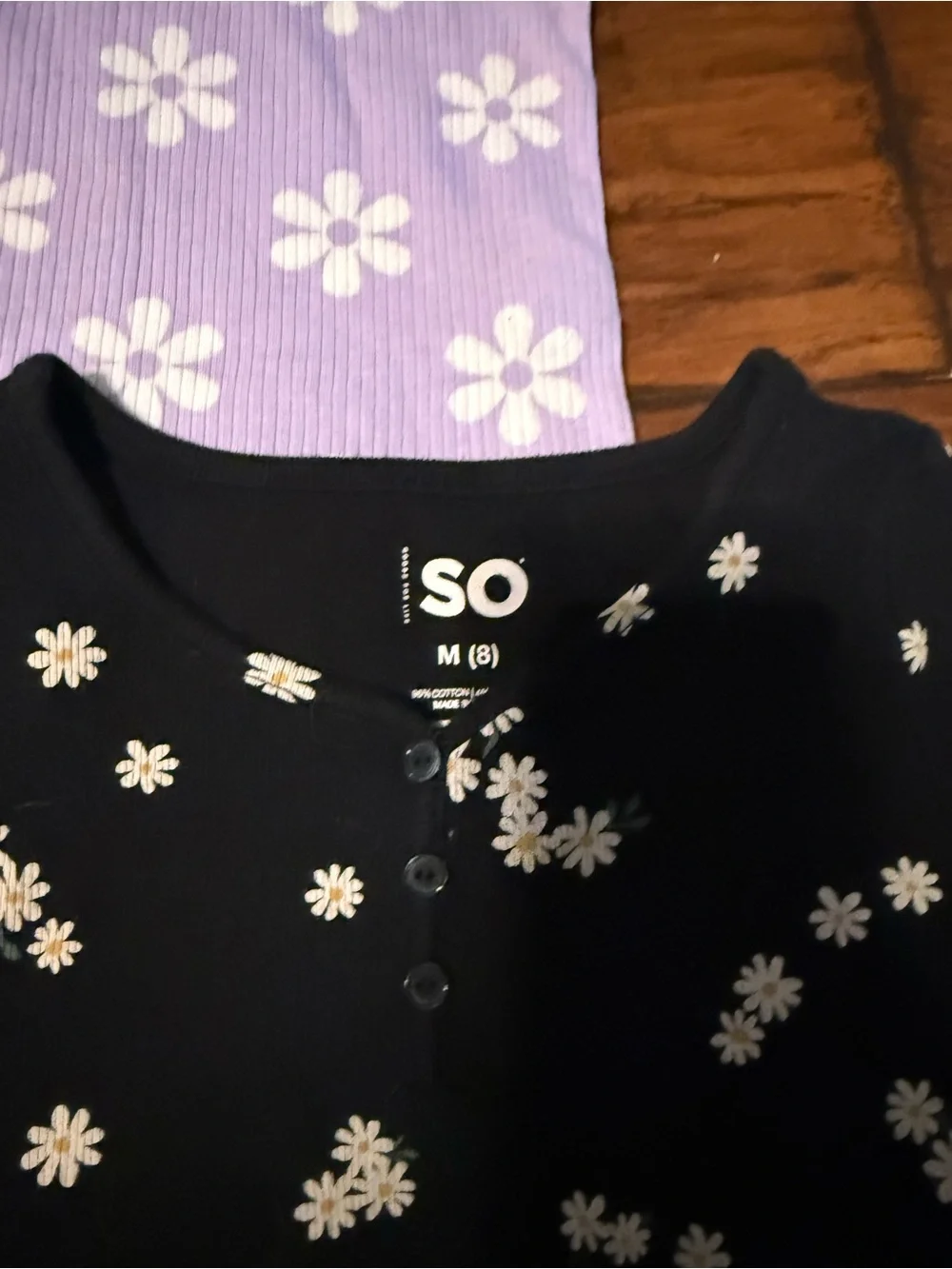 SO Black Floral Short Sleeve Top with Buttons